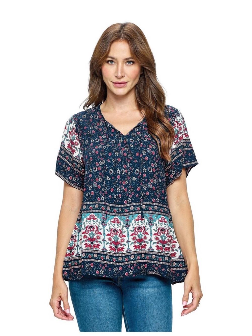 24425 N Yak & Yeti Blouse Floral Print Pattern Navy Various Sizes - Picture 4 of 4